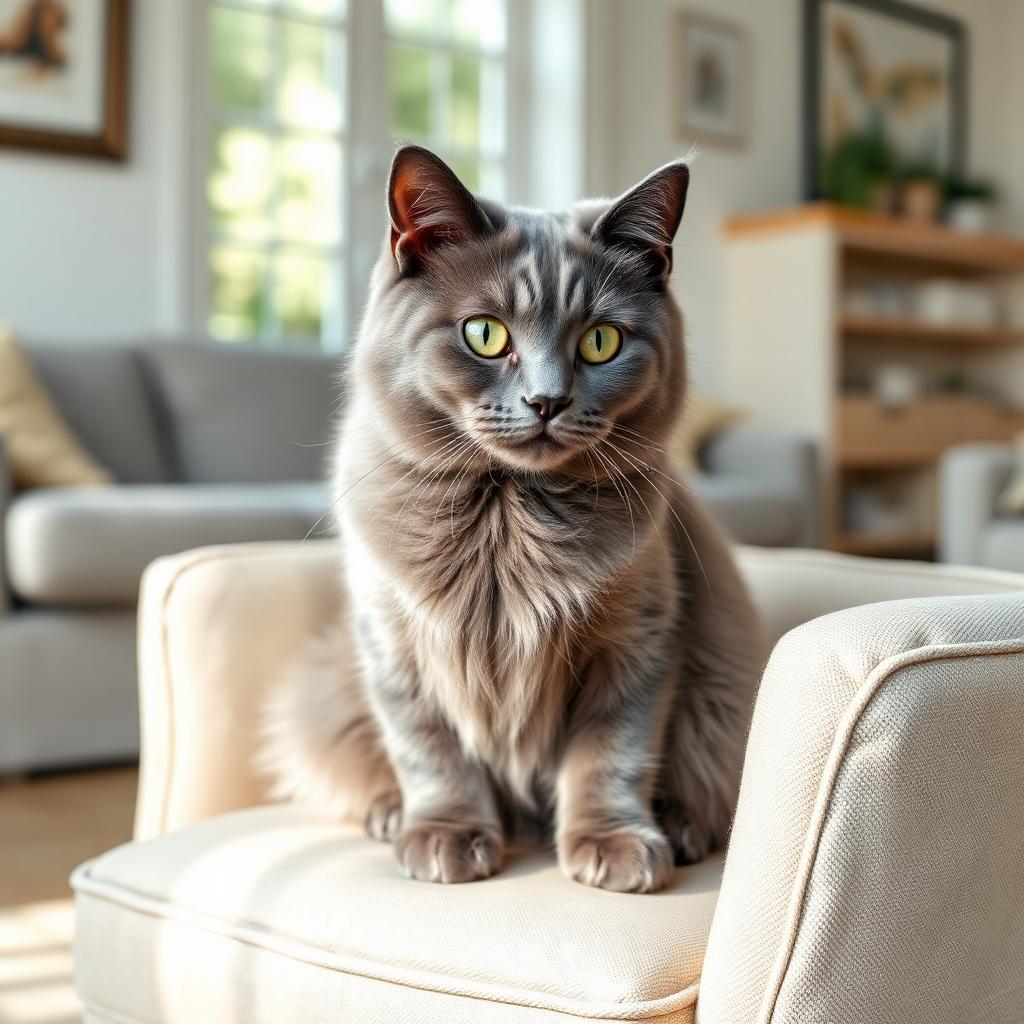 Gato Ruso Azul en un hogar cálido